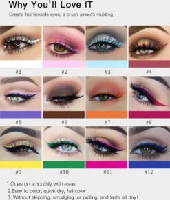 HANDAIYAN® | Liquid Eyeliner | Set Van 12 Kleuren | Gekleurde Eyeliner Set | Make Up | Waterproof | Langhoudend 7 HANDAIYAN® | Liquid Eyeliner | Set Van 12 Kleuren | Gekleurde Eyeliner Set | Make Up | Waterproof | Langhoudend -GlowBelle Verkoopwinkel 1021x1200