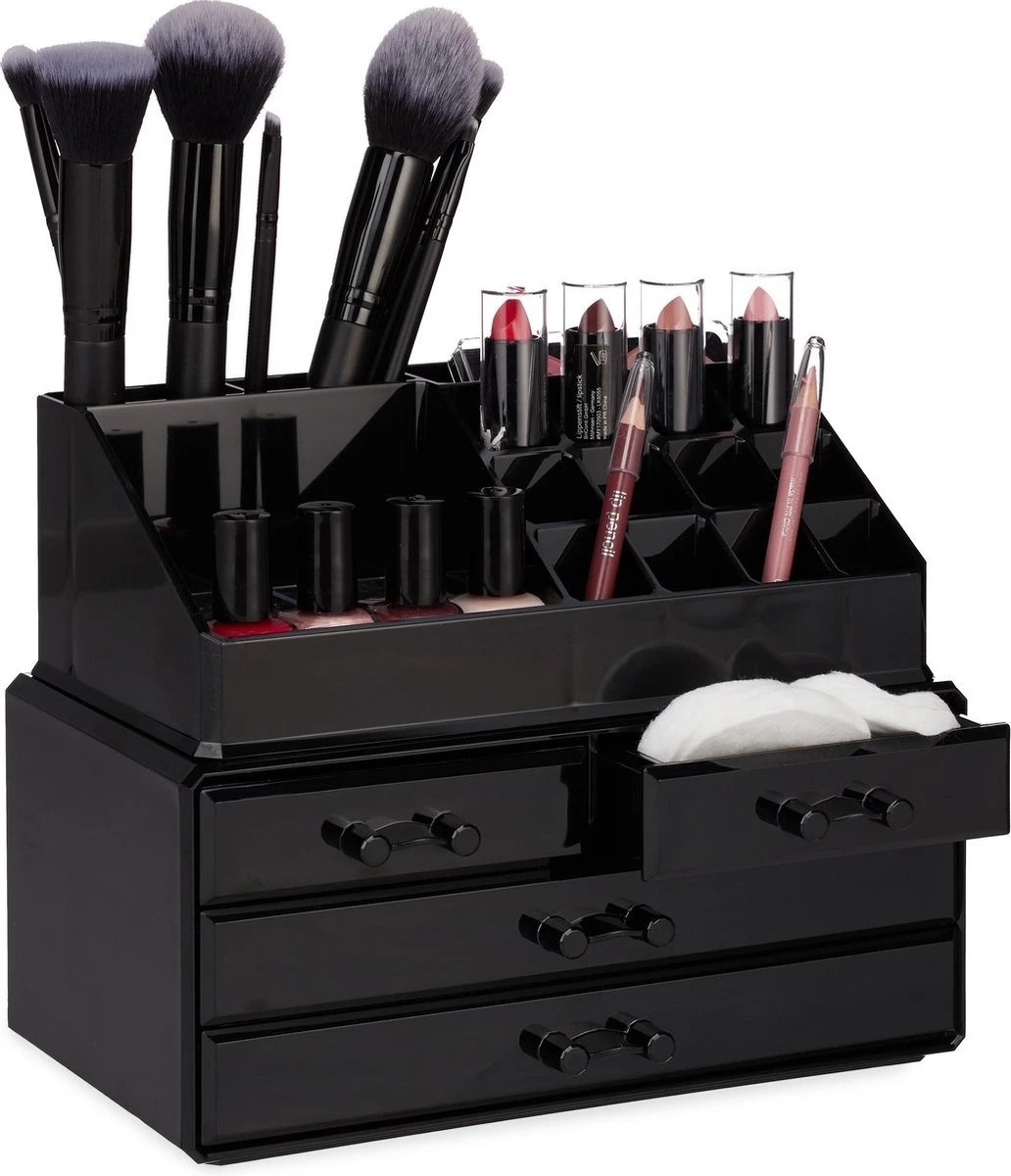 A&K 2in1 Make-up Organizer - 4 Lades Cosmetica Opbergdoos - Kaptafel - Zwart 1 A&K 2in1 Make-up Organizer - 4 Lades Cosmetica Opbergdoos - Kaptafel - Zwart