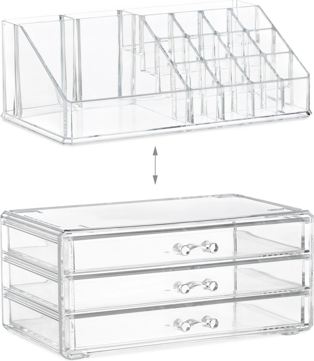 Relaxdays Make-up Organizer Klein - Stapelbaar - Sieradendoosje - Cosmetica - Opbergbox - Doorzichtig 17 Relaxdays Make-up Organizer Klein - Stapelbaar - Sieradendoosje - Cosmetica - Opbergbox - Doorzichtig - Afbeelding 17