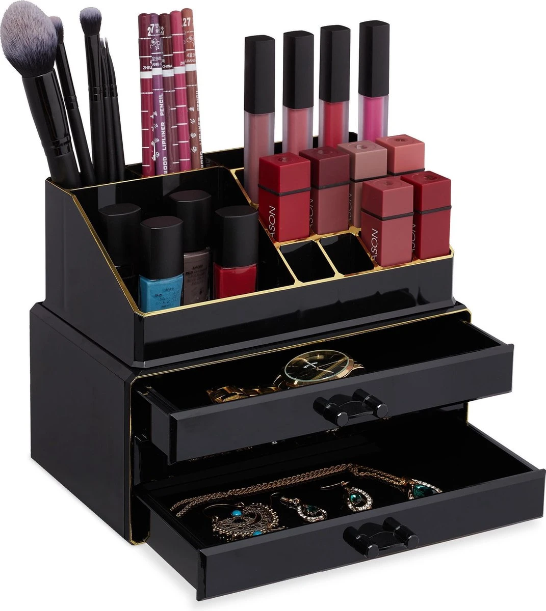 Relaxdays Make-up Organizer Klein - Stapelbaar - Sieradendoosje - Cosmetica - Opbergbox - Doorzichtig 2 Relaxdays Make-up Organizer Klein - Stapelbaar - Sieradendoosje - Cosmetica - Opbergbox - Doorzichtig - Afbeelding 2