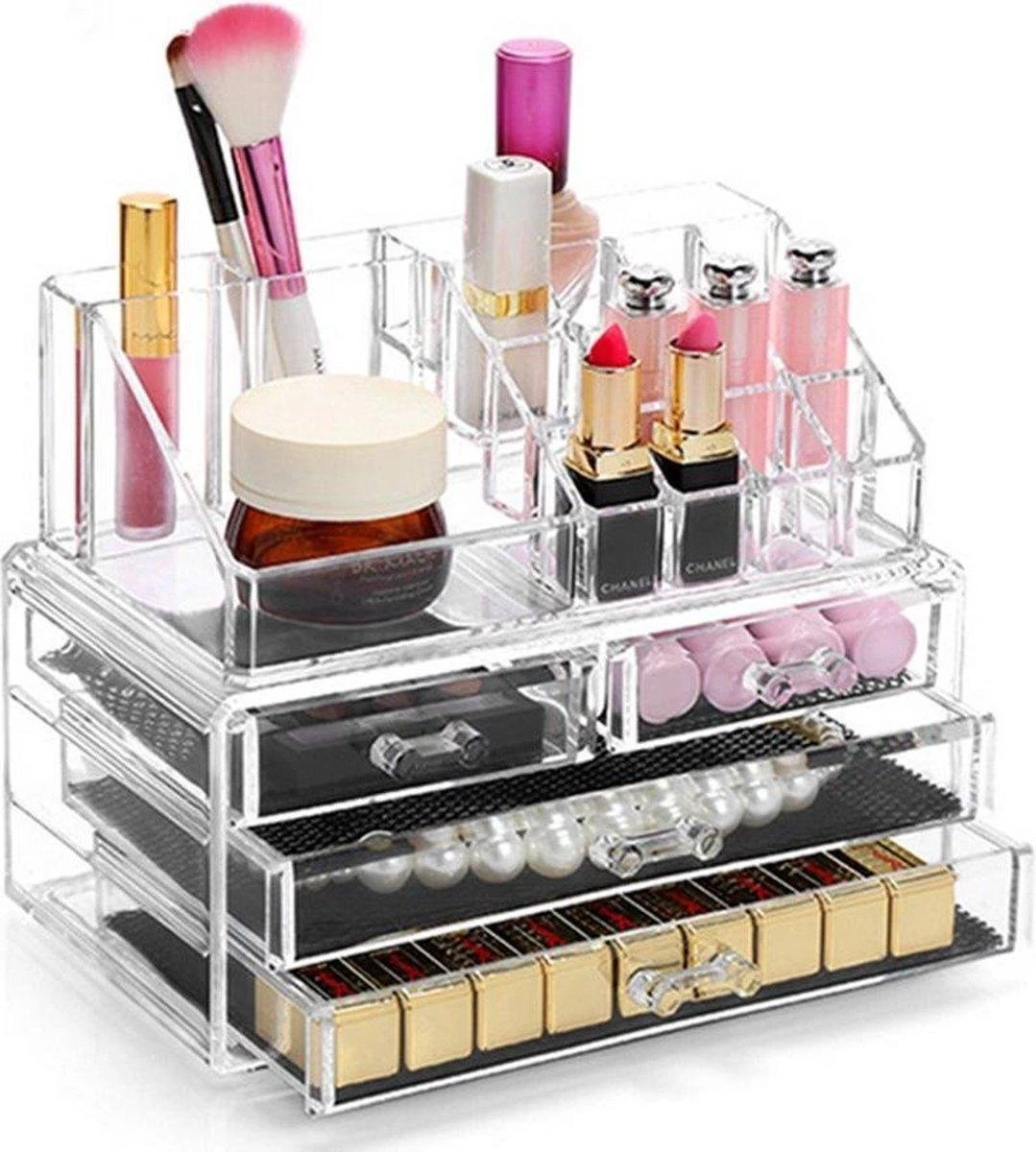 Merkloos Make-up Organizer - Tweedelig - Cosmetica Opbergdoos 1 Merkloos Make-up Organizer - Tweedelig - Cosmetica Opbergdoos