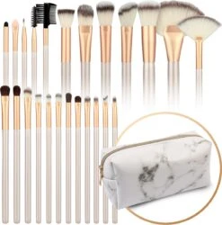 Evvie 24-delige Make-up Kwastenset - Beige/Goud - In Etui Marble