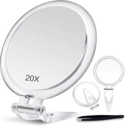 5 Inch, 20x Vergrotende Spiegel, Tweezijdige Spiegel, 20X/1x Vergroting, Opvouwbare Make-upspiegel Met Handheld/standaard, Gebruik Voor Make-up Toepassing, Pincet, En Mee-eter/smetverwijdering. (zilver) -GlowBelle Verkoopwinkel 1192x1200 13