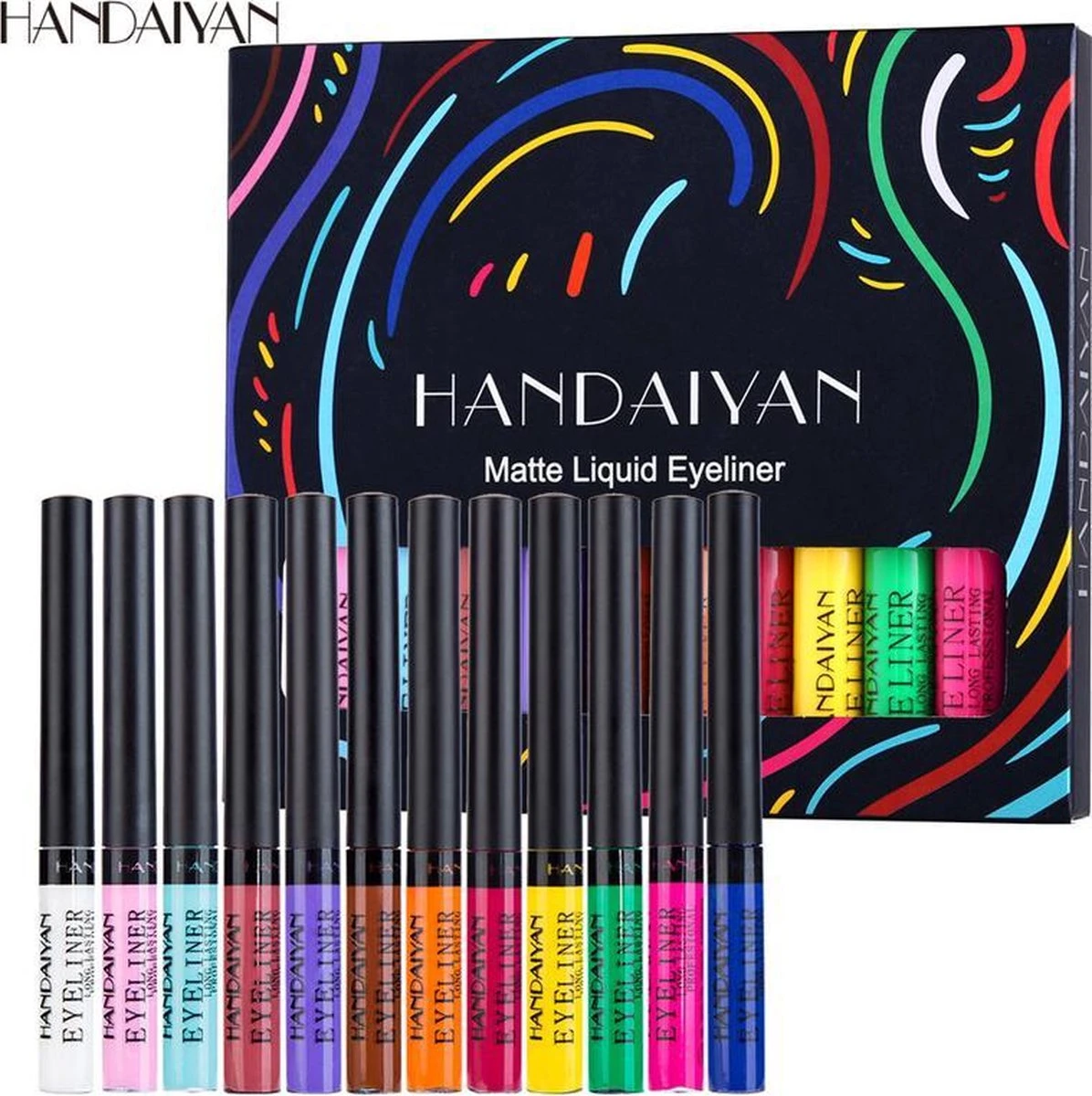 HANDAIYAN® | Liquid Eyeliner | Set Van 12 Kleuren | Gekleurde Eyeliner Set | Make Up | Waterproof | Langhoudend 1 HANDAIYAN® | Liquid Eyeliner | Set Van 12 Kleuren | Gekleurde Eyeliner Set | Make Up | Waterproof | Langhoudend
