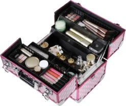 Homeza® Cosmetica Koffer - Make-up Doos - Visagie Koffer - Roze-Zilver -GlowBelle Verkoopwinkel 1200x1010 3