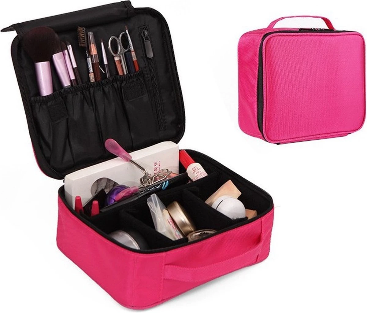 Make-up Koffer - Cosmetica Koffer - Visagie Opbergtas - Beauty Organizer Met Verstelbare Vakken - Roze 1 Make-up Koffer - Cosmetica Koffer - Visagie Opbergtas - Beauty Organizer Met Verstelbare Vakken - Roze