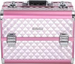 Homeza® Cosmetica Koffer - Make-up Doos - Visagie Koffer - Roze-Zilver