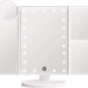UNIQ Trifold Make Up Spiegel Met LED Verlichting En 2 Vergrootspiegels - Staande Spiegel - 21 LED-lampjes - Op Batterijen En USB (kabel Incl) - Wit