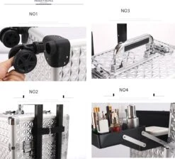 Kapper Koffer Gouden Kleur | Nagel | Visagist | Make-up | Cosmetica | Schminken | Trolley Stevig En Gemaakt Van Aluminium | 3 Delig | 8 Wielen | Bedekt Met Mooie Diamantjes -GlowBelle Verkoopwinkel 1200x1086 23