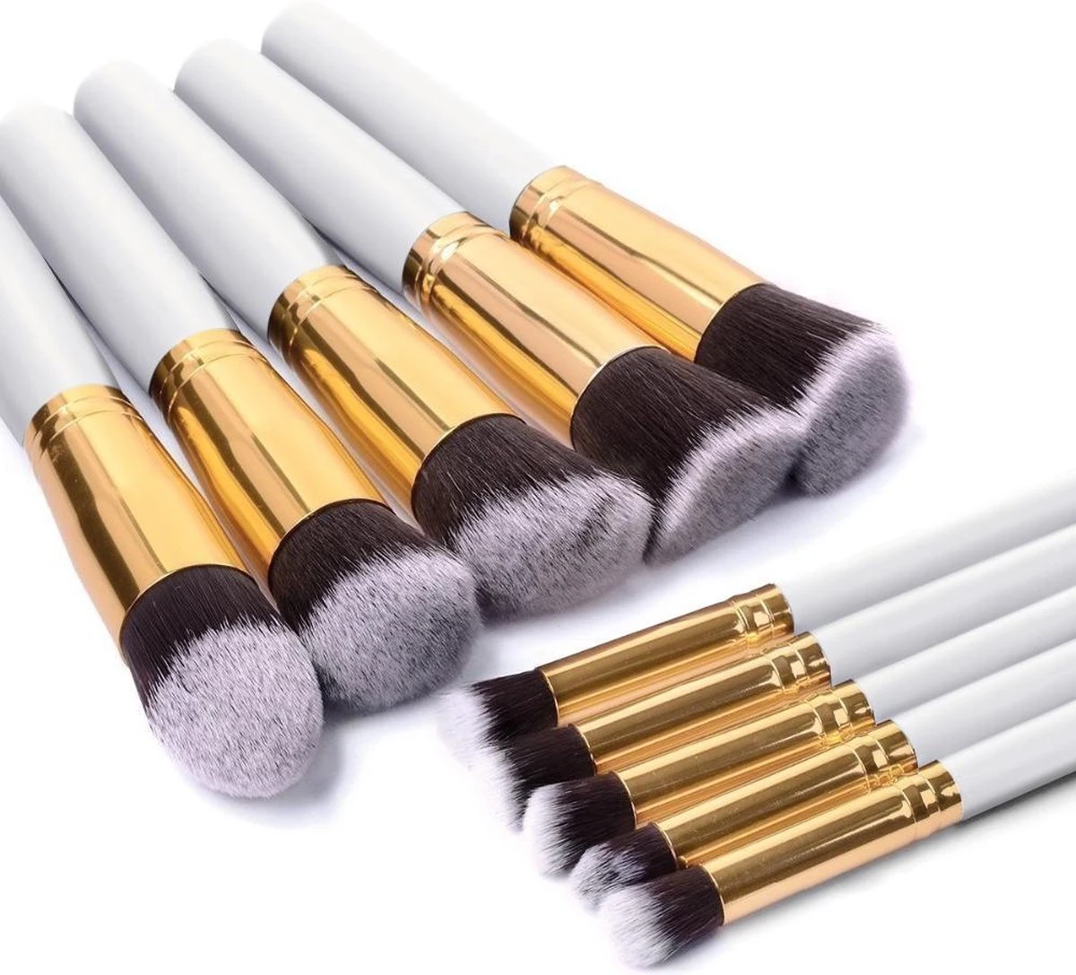 Evvie Set Van 10 Make-up Kwasten Kabuki - Wit-Goud 4 Evvie Set Van 10 Make-up Kwasten Kabuki - Wit-Goud - Afbeelding 4