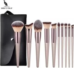 San Vitale® - Luxe Professionele Make Up Kwasten Set - Make Up Brush - Vegan Penselen - Inclusief Pouch - Make Up Pouch Met 10-delig Penselen Set - Champagne/goud -GlowBelle Verkoopwinkel 1200x1105 2