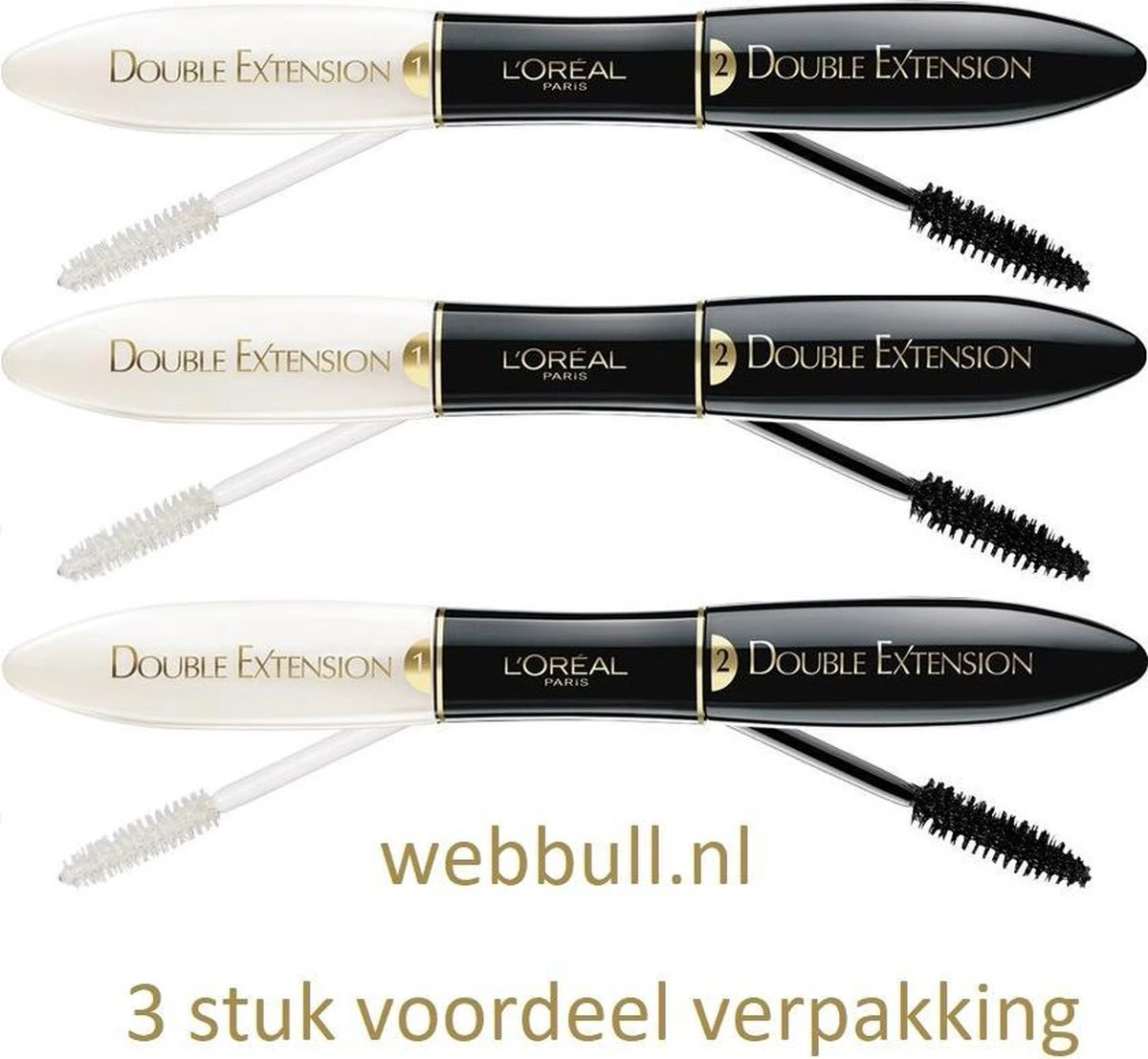 L'Oreal Maq Double Extension Mascara Extra Black 3stuk 1 L'Oreal Maq Double Extension Mascara Extra Black 3stuk