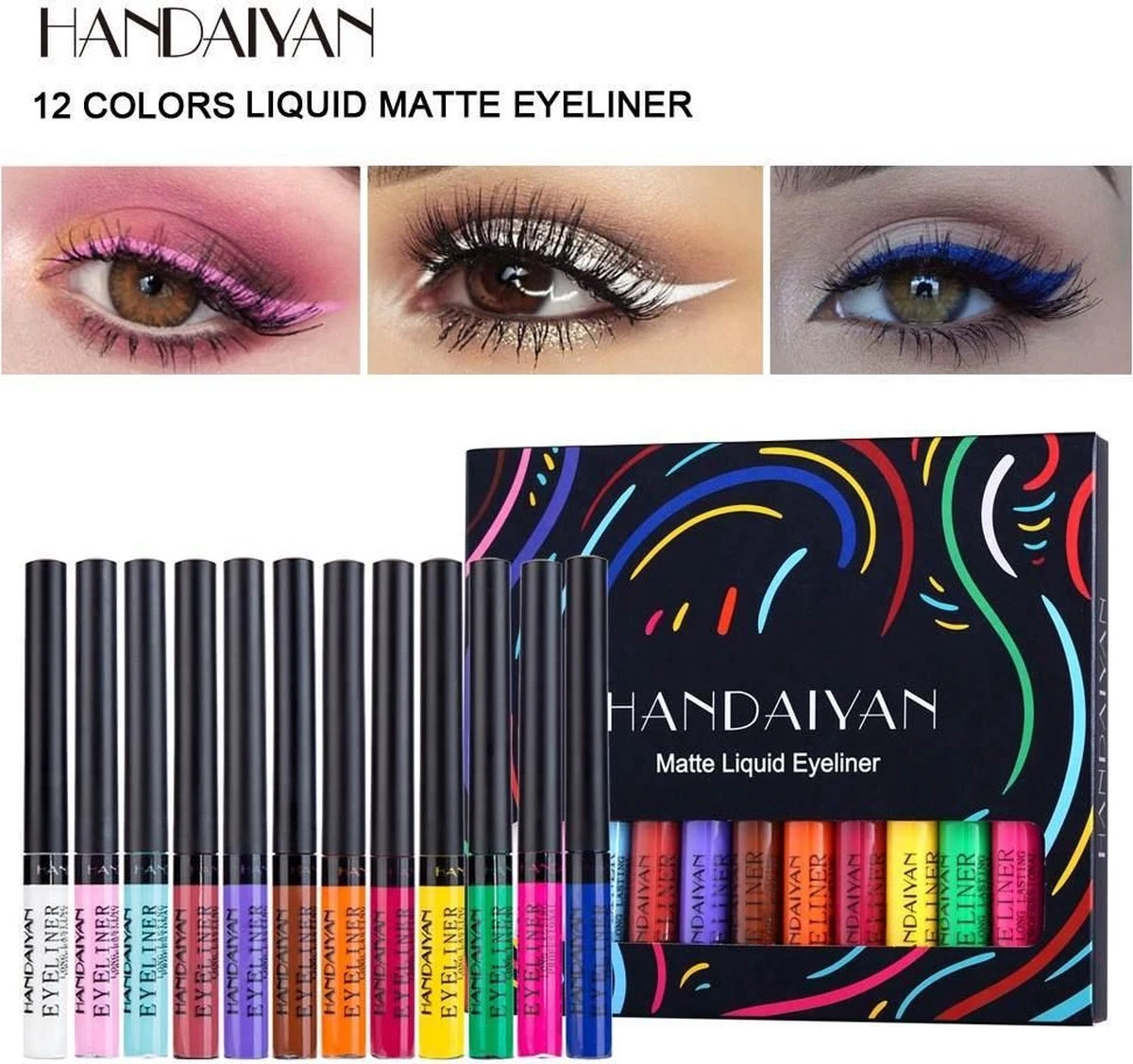 HANDAIYAN® | Liquid Eyeliner | Set Van 12 Kleuren | Gekleurde Eyeliner Set | Make Up | Waterproof | Langhoudend 2 HANDAIYAN® | Liquid Eyeliner | Set Van 12 Kleuren | Gekleurde Eyeliner Set | Make Up | Waterproof | Langhoudend - Afbeelding 2