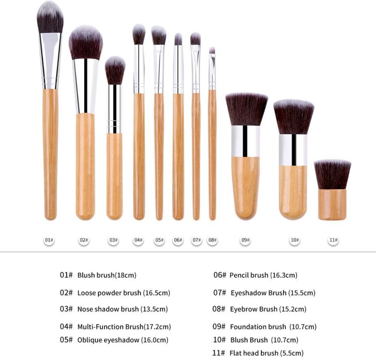 Evvie Make-up Kwasten Set, 11-delig – Bamboe – Basic Collection 5 Evvie Make-up Kwasten Set, 11-delig – Bamboe – Basic Collection - Afbeelding 5