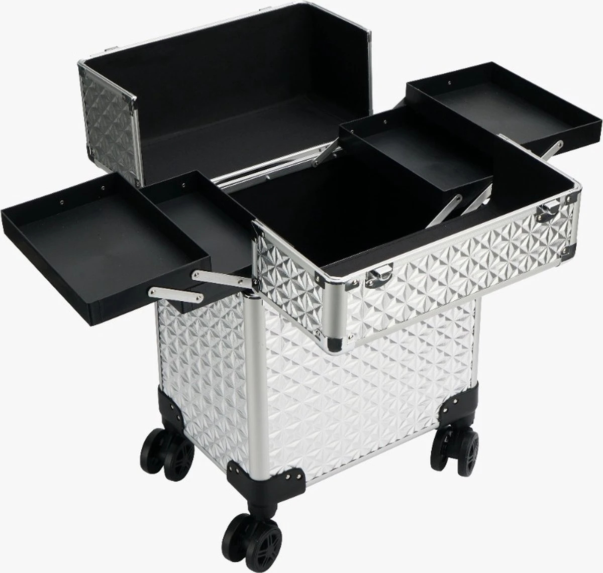 Beauty Koffer Zilver | Beautycase / Beautykoffer / Trolley Van Aluminium - 8 Wielen - Kapper Koffer - Tattoo Koffer - Nagel Koffer - Make-up Koffer 2 Beauty Koffer Zilver | Beautycase / Beautykoffer / Trolley Van Aluminium - 8 Wielen - Kapper Koffer - Tattoo Koffer - Nagel Koffer - Make-up Koffer - Afbeelding 2