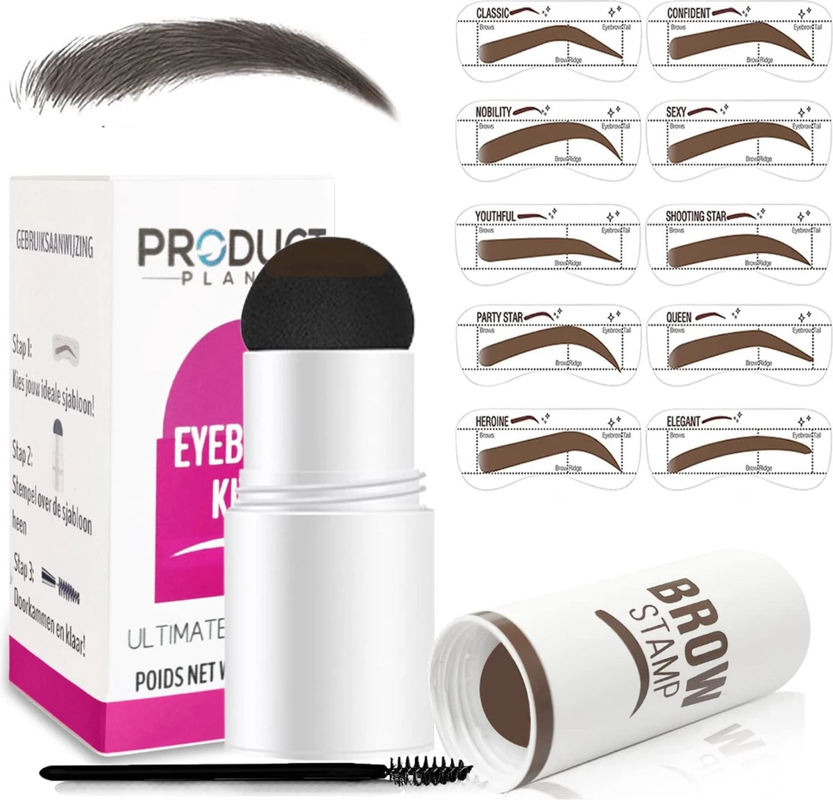 ProductPlanet Premium Wenkbrauw Stempel - Wenkbrauw Sjabloon - Wenkbrauwstempel - Brow Stamp - 10 Sjablonen - Borsteltje - Herbruikbaar - Waterdicht - Cadeau Voor Haar - Zwart 1 ProductPlanet Premium Wenkbrauw Stempel - Wenkbrauw Sjabloon - Wenkbrauwstempel - Brow Stamp - 10 Sjablonen - Borsteltje - Herbruikbaar - Waterdicht - Cadeau Voor Haar - Zwart