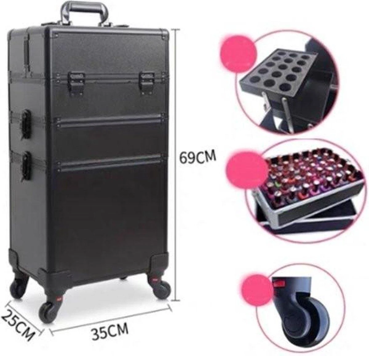 Beautycase / Beautykoffer / Trolley Voor Opbergen Van Uw Persoonlijke Verzorgingsproducten In 3 In 1 Van Aluminium - Bekleed Zwart Fluweel - 8wielen - Kapper - Tattoo - Nagel - Visagie - Make-up - Cosmetica - Schmink - Beauty Case / Beauty Koffer 1 Beautycase / Beautykoffer / Trolley Voor Opbergen Van Uw Persoonlijke Verzorgingsproducten In 3 In 1 Van Aluminium - Bekleed Zwart Fluweel - 8wielen - Kapper - Tattoo - Nagel - Visagie - Make-up - Cosmetica - Schmink - Beauty Case / Beauty Koffer