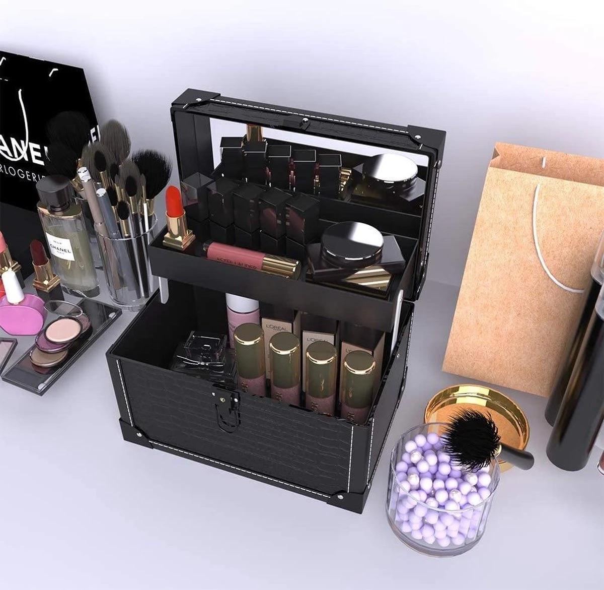Make Up Koffer- Make Up Organizer- Beautycase -zwart -Make-upkoffer- Multifunctionele Koffer- Make-upkoffer- Sieradenkoffer- Kapperskoffer- Afneembare Schouderriem- Klassieke Zwarte Beautycase 3 Make Up Koffer- Make Up Organizer- Beautycase -zwart -Make-upkoffer- Multifunctionele Koffer- Make-upkoffer- Sieradenkoffer- Kapperskoffer- Afneembare Schouderriem- Klassieke Zwarte Beautycase - Afbeelding 3