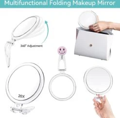5 Inch, 20x Vergrotende Spiegel, Tweezijdige Spiegel, 20X/1x Vergroting, Opvouwbare Make-upspiegel Met Handheld/standaard, Gebruik Voor Make-up Toepassing, Pincet, En Mee-eter/smetverwijdering. (zilver) -GlowBelle Verkoopwinkel 1200x1176 10