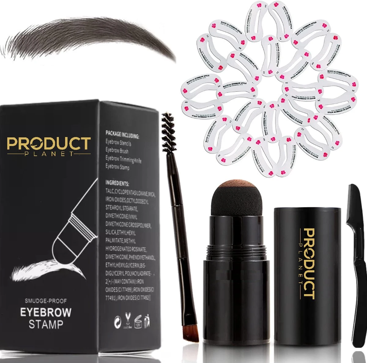 ProductPlanet Premium Wenkbrauw Stempel Set 2022 - Wenkbrauw Sjabloon - Wenkbrauwstempel - Brow Stamp - 10 Sjablonen - Borsteltje - Mesje - Herbruikbaar - Waterdicht - Cadeau Voor Haar - Zwart 1 ProductPlanet Premium Wenkbrauw Stempel Set 2022 - Wenkbrauw Sjabloon - Wenkbrauwstempel - Brow Stamp - 10 Sjablonen - Borsteltje - Mesje - Herbruikbaar - Waterdicht - Cadeau Voor Haar - Zwart