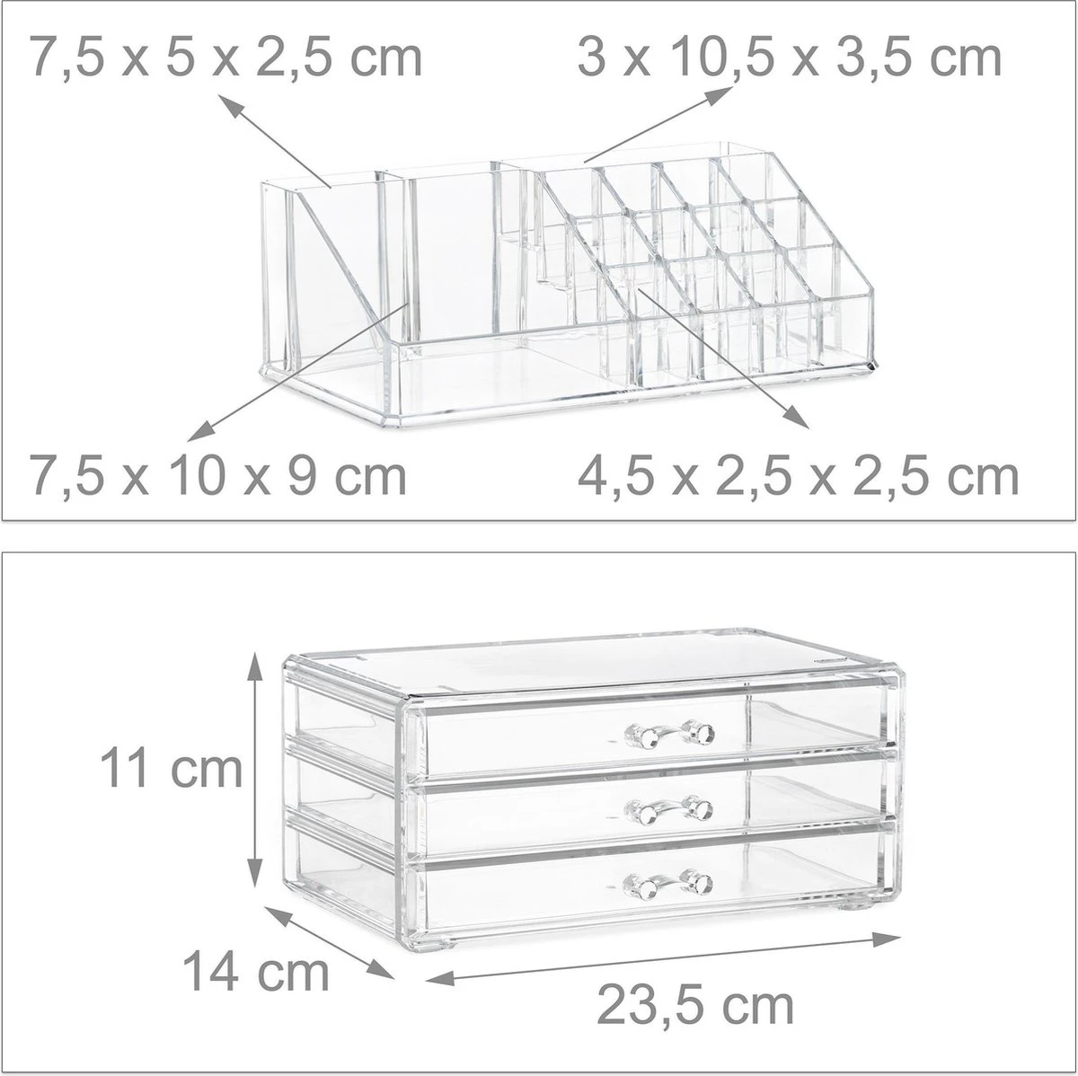 Relaxdays Make-up Organizer Klein - Stapelbaar - Sieradendoosje - Cosmetica - Opbergbox - Doorzichtig 14 Relaxdays Make-up Organizer Klein - Stapelbaar - Sieradendoosje - Cosmetica - Opbergbox - Doorzichtig - Afbeelding 14