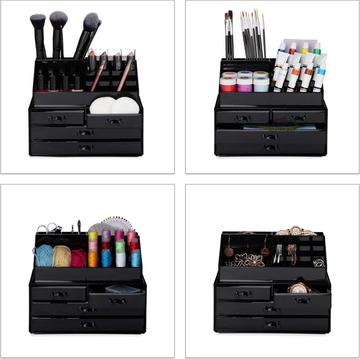 A&K 2in1 Make-up Organizer - 4 Lades Cosmetica Opbergdoos - Kaptafel - Zwart 2 A&K 2in1 Make-up Organizer - 4 Lades Cosmetica Opbergdoos - Kaptafel - Zwart - Afbeelding 2