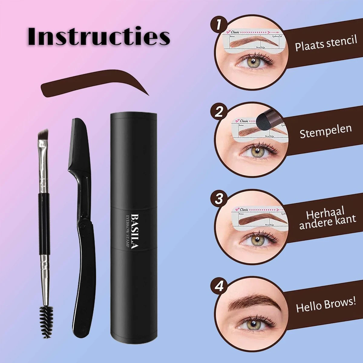 Basila® Duo Wenkbrauw Stempel Kit - Donker Bruin & Bruin - Watervast - Matte Poeder - Trimmer - 26 Stencils 3 Basila® Duo Wenkbrauw Stempel Kit - Donker Bruin & Bruin - Watervast - Matte Poeder - Trimmer - 26 Stencils - Afbeelding 3