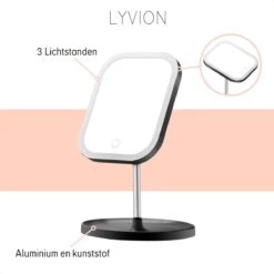 LYVION Make-up Spiegel Op Standaard Met LED / Met 3 Lichtkleuren / Make-up Spiegel / Make-up Standaard / Werkt Op 4 AAA-batterijen Of Micro USB Kabel / Touch - Zwart -GlowBelle Verkoopwinkel 1200x1200 1409