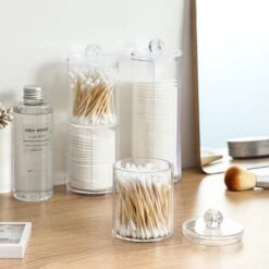 Without Lemon - Wattenstaafjes En Wattenschijfjes Houder - Dubbel Transparant Opberghouder - Opbergdoosje - Makeup Organizer - Zonder Zijopening - Met Deksel - Stapelbaar -GlowBelle Verkoopwinkel 1200x1200 1431