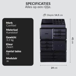 Confibel XXL Acryl Make-up Cosmetica Organizer - Verstelbare Lades - Sieraden/Make-up/Cosmetica Organizer - 11 Compartimenten - Zwart -GlowBelle Verkoopwinkel 1200x1200 1441