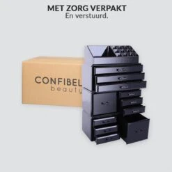 Confibel XXL Acryl Make-up Cosmetica Organizer - Verstelbare Lades - Sieraden/Make-up/Cosmetica Organizer - 11 Compartimenten - Zwart -GlowBelle Verkoopwinkel 1200x1200 1443