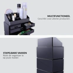 Confibel XXL Acryl Make-up Cosmetica Organizer - Verstelbare Lades - Sieraden/Make-up/Cosmetica Organizer - 11 Compartimenten - Zwart -GlowBelle Verkoopwinkel 1200x1200 1444