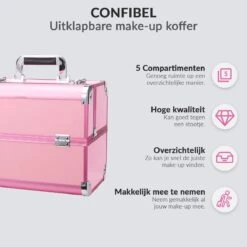 Confibel Cosmetica Koffer - Make Up Koffer Uitklapbaar - 5 Opbergbakken Make-up Koffer - Beautycase/Visagiekoffer /Cosmeticakoffer /Beautycase/ Nagelstylistekoffer - Roze -GlowBelle Verkoopwinkel 1200x1200 1505