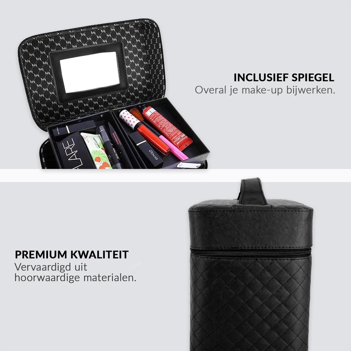Confibel Make Up Koffer - Uitklapbaar - 5 Opbergbakken - Met Spiegel - Zwart 4 Confibel Make Up Koffer - Uitklapbaar - 5 Opbergbakken - Met Spiegel - Zwart - Afbeelding 4