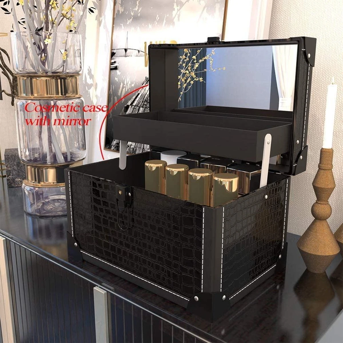 Make Up Koffer- Make Up Organizer- Beautycase -zwart -Make-upkoffer- Multifunctionele Koffer- Make-upkoffer- Sieradenkoffer- Kapperskoffer- Afneembare Schouderriem- Klassieke Zwarte Beautycase 2 Make Up Koffer- Make Up Organizer- Beautycase -zwart -Make-upkoffer- Multifunctionele Koffer- Make-upkoffer- Sieradenkoffer- Kapperskoffer- Afneembare Schouderriem- Klassieke Zwarte Beautycase - Afbeelding 2