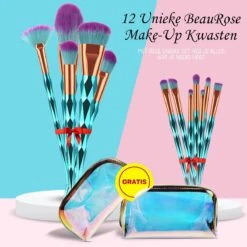 Make Up Kwasten Set - Blauwe Make Up Brush - Oogschaduw - Foundation Kwast - Poeder Kwast - Brush - Make Up - Cosmetica - Kwasten Set – Make Up Tasje - 12 Stuks - Valentijn Cadeautje Voor Haar -GlowBelle Verkoopwinkel 1200x1200 1726