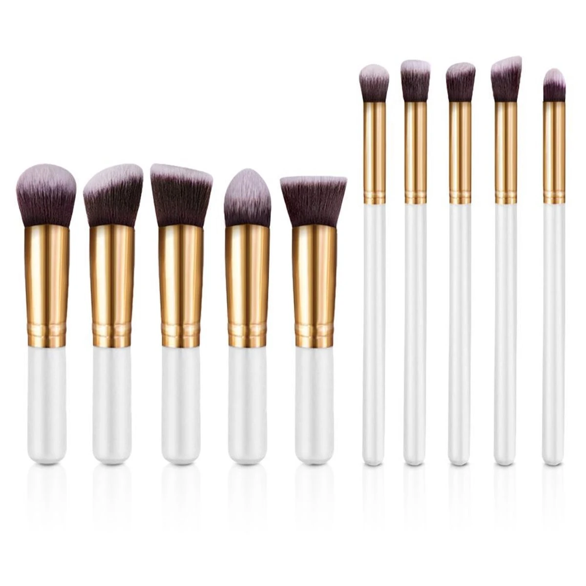 Evvie Set Van 10 Make-up Kwasten Kabuki - Wit-Goud 1 Evvie Set Van 10 Make-up Kwasten Kabuki - Wit-Goud