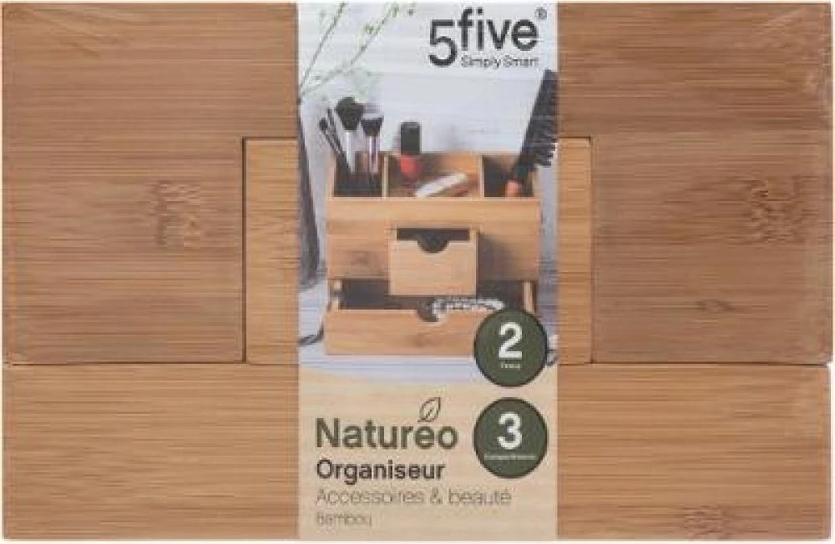 Sieraden/make-up Organizer Met 3 Vakken En 2 Lades 24 X 14,5 Cm Van Bamboe - Sieradenkastje - Make-upkastje - Organizers 5 Sieraden/make-up Organizer Met 3 Vakken En 2 Lades 24 X 14,5 Cm Van Bamboe - Sieradenkastje - Make-upkastje - Organizers - Afbeelding 5