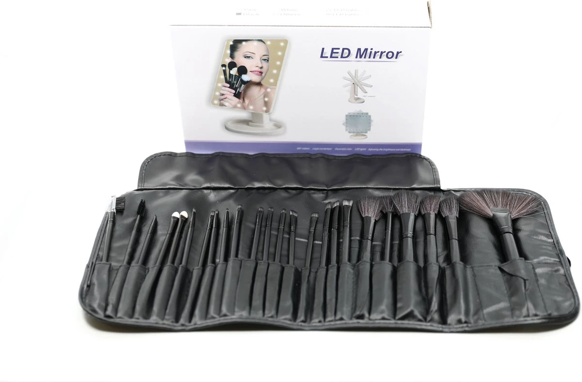 De Ultieme Make-up Ervaring: Cosmetische Spiegel Met 16 LED's En Set Van 24 Professionele Make-up Kwasten - Perfect Voor Een Vlekkeloze En Verlichte Look! Spiegel - Kwasten - Make-up Kwasten - Make-up Spiegel - Verlichting - LED - 5 De Ultieme Make-up Ervaring: Cosmetische Spiegel Met 16 LED's En Set Van 24 Professionele Make-up Kwasten - Perfect Voor Een Vlekkeloze En Verlichte Look! Spiegel - Kwasten - Make-up Kwasten - Make-up Spiegel - Verlichting - LED - - Afbeelding 5