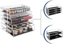 SONGMICS Make-up Organiser, 2-delige Opbergdozen Voor Sieraden En Cosmetica, Stapelbaar, Met 5 Laden, Transparant Polystyreen JMU32TP -GlowBelle Verkoopwinkel 1200x846