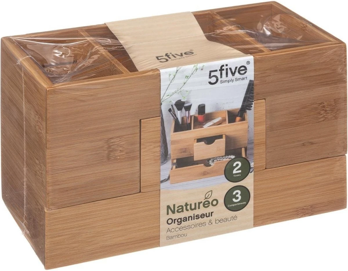 Sieraden/make-up Organizer Met 3 Vakken En 2 Lades 24 X 14,5 Cm Van Bamboe - Sieradenkastje - Make-upkastje - Organizers 2 Sieraden/make-up Organizer Met 3 Vakken En 2 Lades 24 X 14,5 Cm Van Bamboe - Sieradenkastje - Make-upkastje - Organizers - Afbeelding 2