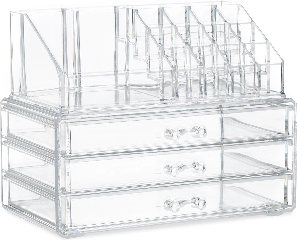 Relaxdays Make-up Organizer Klein - Stapelbaar - Sieradendoosje - Cosmetica - Opbergbox - Doorzichtig 15 Relaxdays Make-up Organizer Klein - Stapelbaar - Sieradendoosje - Cosmetica - Opbergbox - Doorzichtig - Afbeelding 15