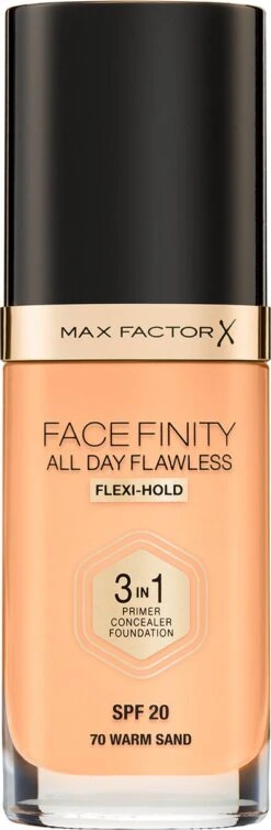 Max Factor Facefinity All Day Flawless 3-In-1 Vegan Foundation 070 Warm Sand -GlowBelle Verkoopwinkel 393x1200 1