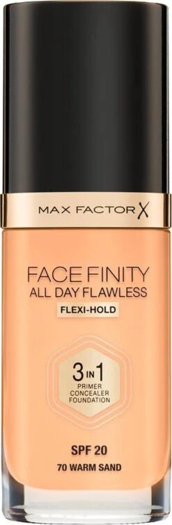 Max Factor Facefinity All Day Flawless 3-In-1 Vegan Foundation 070 Warm Sand -GlowBelle Verkoopwinkel 394x1200 5