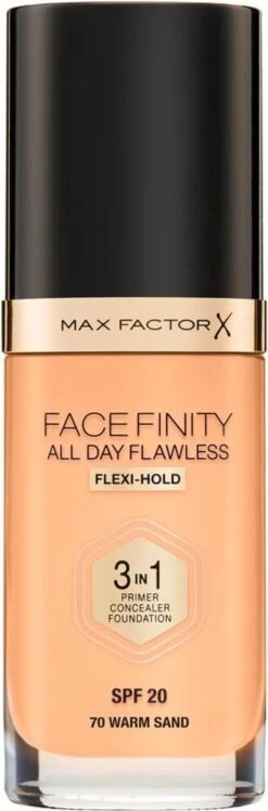 Max Factor Facefinity All Day Flawless 3-In-1 Vegan Foundation 070 Warm Sand -GlowBelle Verkoopwinkel 396x1200 3