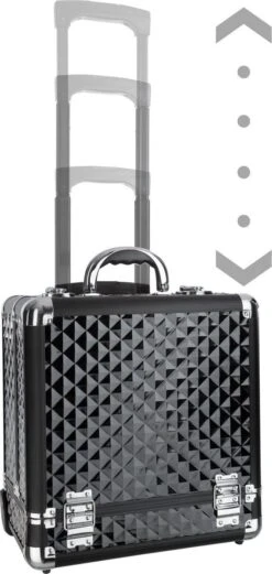 Dreamble Make-up Koffer - Make-up Trolley - Zwart - Rijdbaar - Met Wieltjes - Compact - 8 Vakken - Met Slot - 2 Sleutels