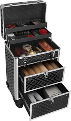 Songmics Kapperskoffer - Cosmetica Trolley - Cosmetica Koffer - Make-up Koffer - Visagie Koffer - Make Up Trolley - Op Wielen - Zwart -GlowBelle Verkoopwinkel 709x1200 4