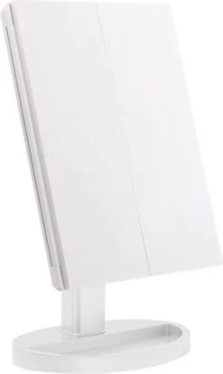 UNIQ Trifold Make Up Spiegel Met LED Verlichting En 2 Vergrootspiegels - Staande Spiegel - 21 LED-lampjes - Op Batterijen En USB (kabel Incl) - Wit -GlowBelle Verkoopwinkel 716x1200 2