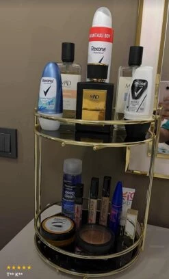 KIARA Badkamer Cosmetische Sieraden Organizer Multifunctionele Organizer 2-Tier Dienblad Catering Goud -GlowBelle Verkoopwinkel 727x1200 4