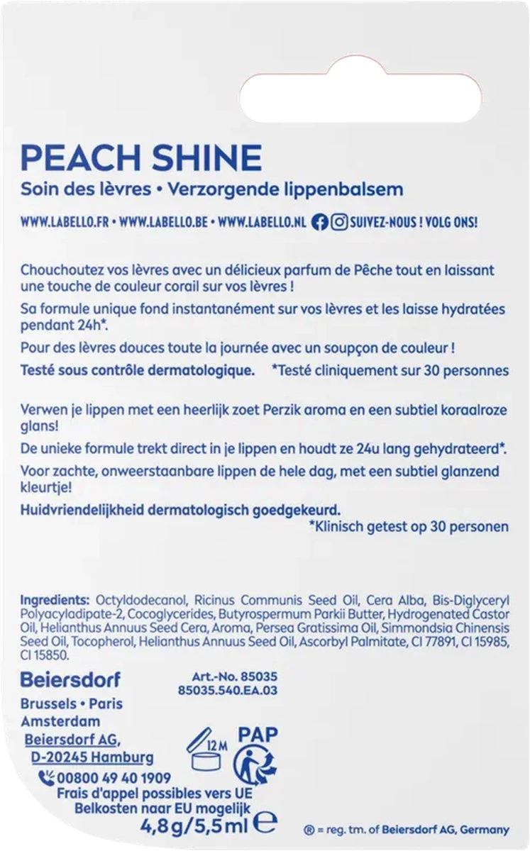 Labello Fruity Shine Peach Lippenbalsem - 5.5ml 4 Labello Fruity Shine Peach Lippenbalsem - 5.5ml - Afbeelding 4